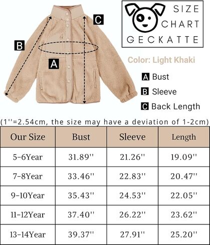 سترة صوفية خفيفة الوزن للفتيات من Geckatte بأزرار لأعلى معطف شيربا ناعم للخروج مع جيوب للربيع والشتاء 5-14 سنة in Kuwait