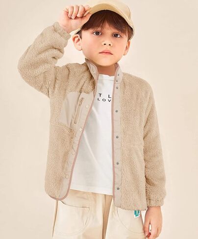 سترة صوفية خفيفة الوزن للفتيات من Geckatte بأزرار لأعلى معطف شيربا ناعم للخروج مع جيوب للربيع والشتاء 5-14 سنة in Kuwait