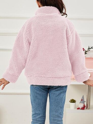 الفتيات سترة الصوف الدافئة زمم فو شيرلينغ ملابس خارجية مكتنزة الاطفال معطف الشتاء 4-16 T in Kuwait