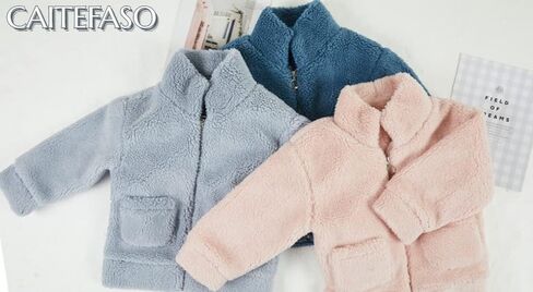 الفتيات سترة الصوف الدافئة زمم فو شيرلينغ ملابس خارجية مكتنزة الاطفال معطف الشتاء 4-16 T in Kuwait