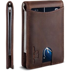 SERMAN BRANDS RFID Blocking Slim Bifold Genuine Leather Minimalist Front Pocket Wallets for Men with Money Clip Thin Gift