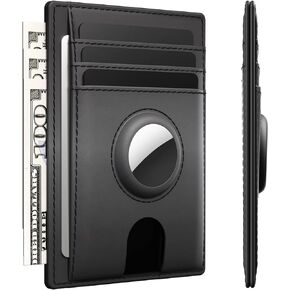 typecase Slim Minimalist Card Mens Wallet for AirTag, Front Pocket Premium Crazy Horse Leather Wallet with AirTag Holder, RFID Blocking Cash Credit Card Wallet Compatible with AirTag (Black)