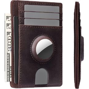 typecase Slim Minimalist Card Mens Wallet for AirTag, Front Pocket Premium Crazy Horse Leather Wallet with AirTag Holder, RFID Blocking Cash Credit Card Wallet Compatible with AirTag (Black) in Saudi Arabia
