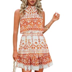 Summer Dress for Women Chiffon Blouses Skirt Spaghetti Sleeveless Tops Halter Ruffle Romper Sun Flowy Summer Outfits