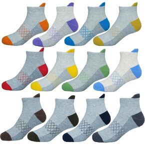 Hzcojulo Kids Toddler Half Cushion Low Cut Athletic Ankle Cotton Socks for Boys Girls Size Age 1-15 Years -12 Pairs