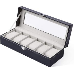 Ohuhu Watch Case, Watch Box Organizer for Men Watch Display Case Watch Holder 6 Slot PU Leather Real Glass Lid Soft Velvet Jewelry Box for Men and Women Mothers Day Gifts