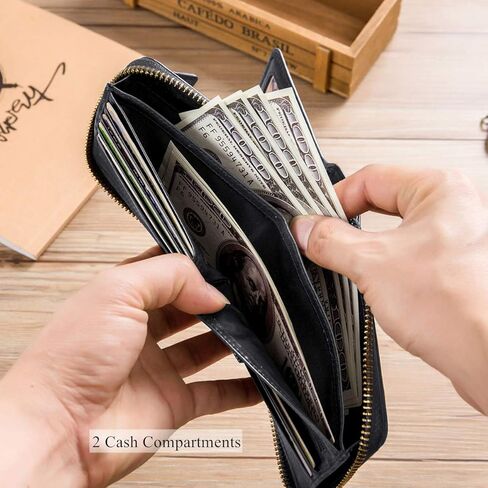 محفظة بولكابتين من الجلد الطبيعي للرجال ذات سعة كبيرة وحافظة لبطاقة الهوية مع جيب للعملات المعدنية بسحاب QB-231 (أسود) in Kuwait