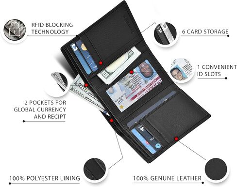 محفظة جلدية ثلاثية الطي للرجال - محافظ RFID رفيعة 9 حامل لبطاقات الائتمان و2 مقصورة لبطاقة الهوية هدية للرجال in Kuwait