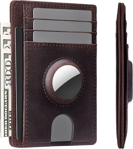typecase Slim Minimalist Card Mens Wallet for AirTag, Front Pocket Premium Crazy Horse Leather Wallet with AirTag Holder, RFID Blocking Cash Credit Card Wallet Compatible with AirTag (Black) in Kuwait