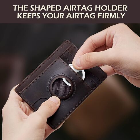 typecase Slim Minimalist Card Mens Wallet for AirTag, Front Pocket Premium Crazy Horse Leather Wallet with AirTag Holder, RFID Blocking Cash Credit Card Wallet Compatible with AirTag (Black) in Kuwait