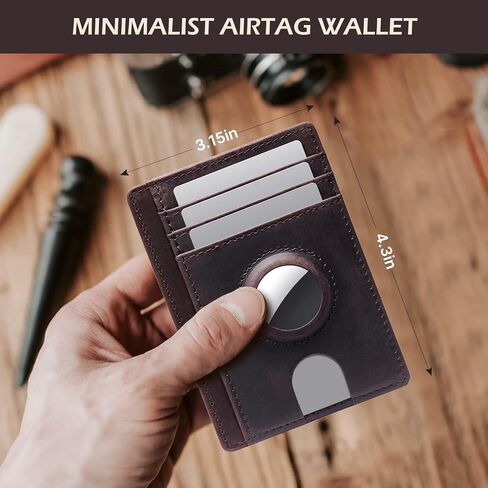 typecase Slim Minimalist Card Mens Wallet for AirTag, Front Pocket Premium Crazy Horse Leather Wallet with AirTag Holder, RFID Blocking Cash Credit Card Wallet Compatible with AirTag (Black) in Kuwait