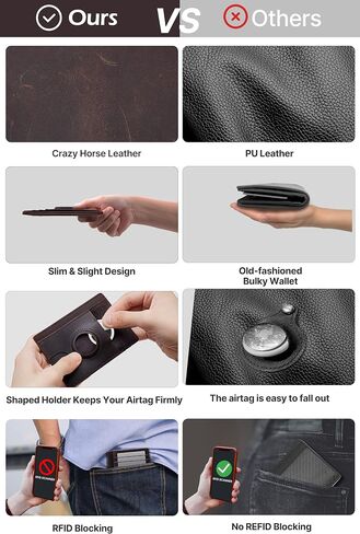 typecase Slim Minimalist Card Mens Wallet for AirTag, Front Pocket Premium Crazy Horse Leather Wallet with AirTag Holder, RFID Blocking Cash Credit Card Wallet Compatible with AirTag (Black) in Kuwait