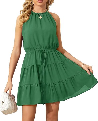 Summer Dress for Women Chiffon Blouses Skirt Spaghetti Sleeveless Tops Halter Ruffle Romper Sun Flowy Summer Outfits in Saudi Arabia