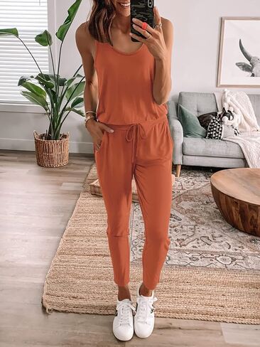 ANRABESS Women's Causal Tank Jumpsuits Sleeveless Drawstring Elastic Waist Loose Summer Romper Outfits with Pockets in Saudi Arabia