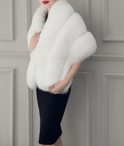 عباءة Amore Bridal النسائية الفاخرة للحفلات من فرو الثعلب الصناعي شال طويل للشتاء in Kuwait