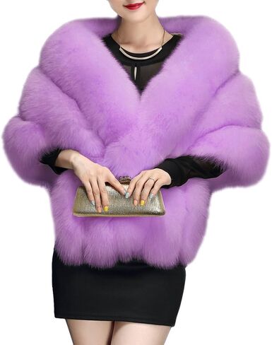 عباءة Amore Bridal النسائية الفاخرة للحفلات من فرو الثعلب الصناعي شال طويل للشتاء in Kuwait