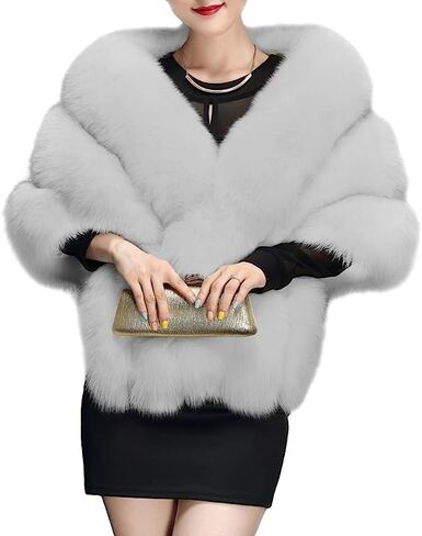 عباءة Amore Bridal النسائية الفاخرة للحفلات من فرو الثعلب الصناعي شال طويل للشتاء in Kuwait