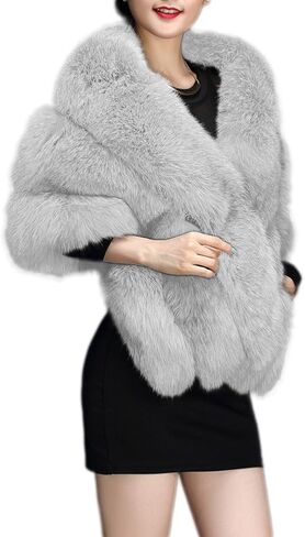 عباءة Amore Bridal النسائية الفاخرة للحفلات من فرو الثعلب الصناعي شال طويل للشتاء in Kuwait