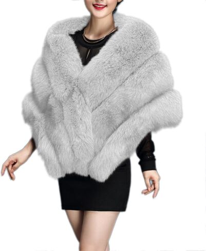 عباءة Amore Bridal النسائية الفاخرة للحفلات من فرو الثعلب الصناعي شال طويل للشتاء in Kuwait