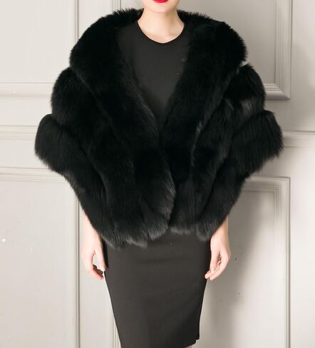 عباءة Amore Bridal النسائية الفاخرة للحفلات من فرو الثعلب الصناعي شال طويل للشتاء in Kuwait