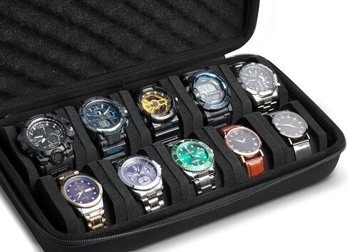 Watch storage case for 15 watches, men's hard watch box safe travel case with soft protective pillow,fit most watches up to 60mm face in Kuwait