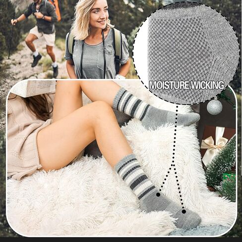 EBMORE 5 Pairs Womens Merino Wool Hiking Socks Thermal Warm Winter Boot Crew Cushion Work Gift Socks in Kuwait