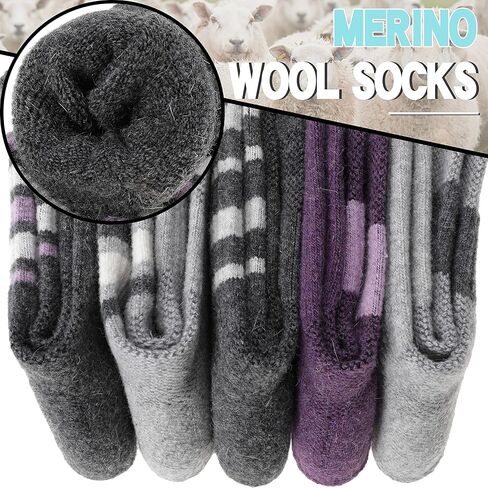 EBMORE 5 Pairs Womens Merino Wool Hiking Socks Thermal Warm Winter Boot Crew Cushion Work Gift Socks in Kuwait