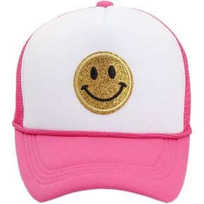 قبعة بتصميم وجه مبتسم للاطفال الصغار، قبعات سائق شاحنة نيون شبكية مع رقعة ابتسامة ترتر، قبعة بيسبول للاولاد والبنات in Kuwait