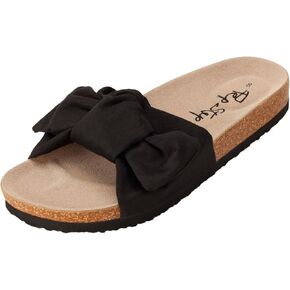 PepStep Slide Sandals for Women or Ladies Dressy Summer Casual, Cute Bow Tie Knot On Top Strap, Comfy Slip On Cork Foot Bed
