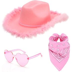Pink Cowgirl Hat Feather Boa with Heart Glasses Bandana Women Teenager Western Cowboy Hats Bachelorette Costume Cosplay Country Last Rodeo Party Dress-Up in Kuwait