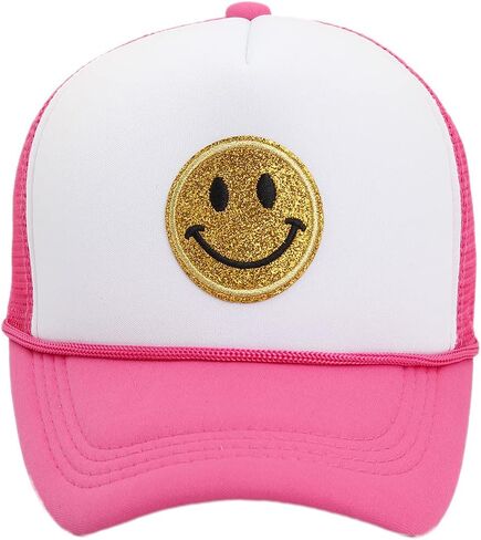 قبعة بتصميم وجه مبتسم للاطفال الصغار، قبعات سائق شاحنة نيون شبكية مع رقعة ابتسامة ترتر، قبعة بيسبول للاولاد والبنات in Kuwait