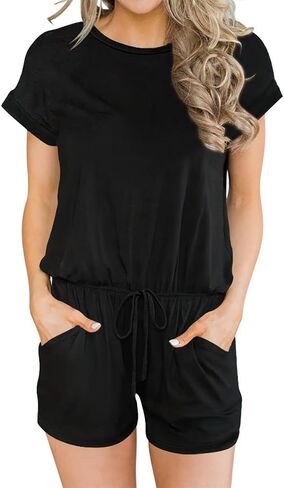 ANRABESS Women's Summer Crewneck Casual Loose Short Sleeve One Piece Jumpsuit Rompers Outfits with Pockets in Saudi Arabia