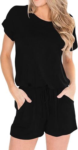 ANRABESS Women's Summer Crewneck Casual Loose Short Sleeve One Piece Jumpsuit Rompers Outfits with Pockets in Saudi Arabia