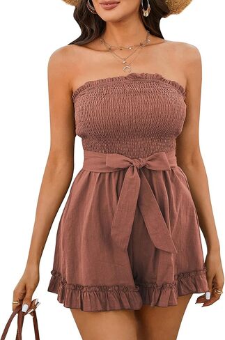 Zexxxy المرأة الصيف السروال القصير القطن الكتان Smocked قصيرة حللا قبالة الكتف كشكش عطلة الشاطئ وتتسابق S-XXL in Kuwait