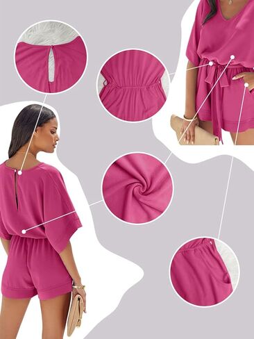 بدلة XXTAXN نسائية صيفية فضفاضة كاجوال برقبة على شكل حرف V وأكمام قصيرة مرنة للحفلات مع حزام in Kuwait