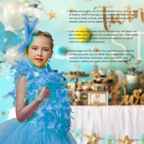 1st Choice feather Boa Colorful Chandelle Feather Boa 66ft Women Turkey Feather Boas for Party, Wedding Halloween Costume in Kuwait