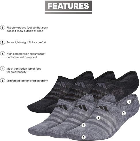 جوارب Adidas Superlite Super No Show للرجال (6 أزواج) Super No Show Socks (عبوة من 6) in Saudi Arabia