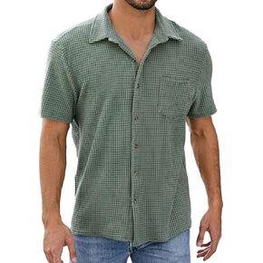 PAODIKUAI Men's Retro Short Sleeve Corduroy Shirt Casual Button Down Shirts