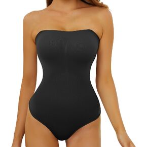 Women's Sexy Strapless Bodysuit One Piece Seamless Ribbed Triangle Off Shoulder Shapewear Tops Leotard