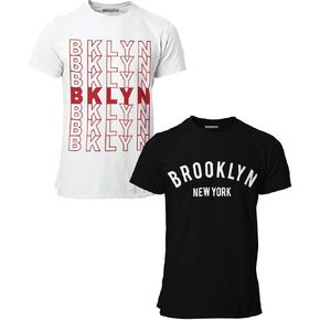 BROOKLYN VERTICAL 2-Pack Boys Short Sleeve Crew Neck T-Shirt with Chest Print | Soft Cotton Graphic Tees in Saudi Arabia