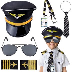Kids Pilot Costume Accessories Set With Aviator Hat Sunglasses Tie Pin for Aviation Halloween Dress Up in Kuwait