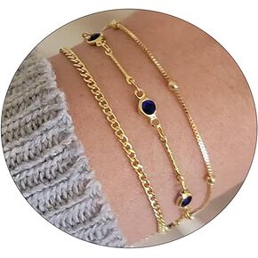 Tasiso Gold Bracelets for Women 14K Gold Jewelry for Women Cute Heart Beaded Bracelets for Women Lip Cuban Link Paperclip Chain Anklet Dainty Bracelet Pack Gifts for Women Girls