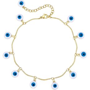 LOYATA Dainty Ankle Bracelet,14K Gold Plated Tiny Bead Anklet Dainty White Cubic Zirconia Cross Tassel Foot Chain Cute Lucky Moon Evil Eye Foot Jewelry Boho Anklets for Women