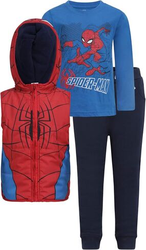 طقم سترة بغطاء للرأس للأولاد من Marvel Spiderman، تي شيرت طويل الأكمام وسروال الركض للأطفال الصغار والأطفال الصغار - أزرق/أحمر/كحلي in Saudi Arabia