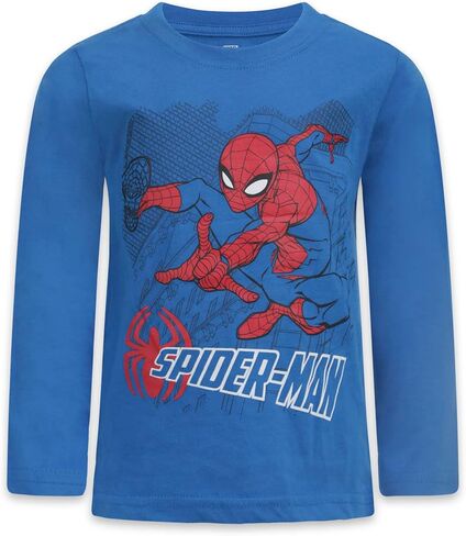 طقم سترة بغطاء للرأس للأولاد من Marvel Spiderman، تي شيرت طويل الأكمام وسروال الركض للأطفال الصغار والأطفال الصغار - أزرق/أحمر/كحلي in Saudi Arabia