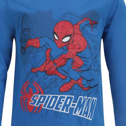طقم سترة بغطاء للرأس للأولاد من Marvel Spiderman، تي شيرت طويل الأكمام وسروال الركض للأطفال الصغار والأطفال الصغار - أزرق/أحمر/كحلي in Saudi Arabia