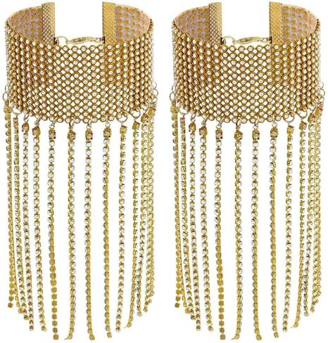 ELABEST Rhinestone Ankle Bracelets Crystal Tassel Anklet 2pcs Glitter Tennis Foot Chain Wedding Jewelry Accessories For Women and Girls in Kuwait