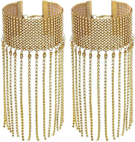 ELABEST Rhinestone Ankle Bracelets Crystal Tassel Anklet 2pcs Glitter Tennis Foot Chain Wedding Jewelry Accessories For Women and Girls in Kuwait