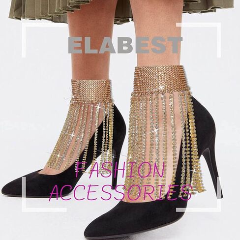 ELABEST Rhinestone Ankle Bracelets Crystal Tassel Anklet 2pcs Glitter Tennis Foot Chain Wedding Jewelry Accessories For Women and Girls in Kuwait