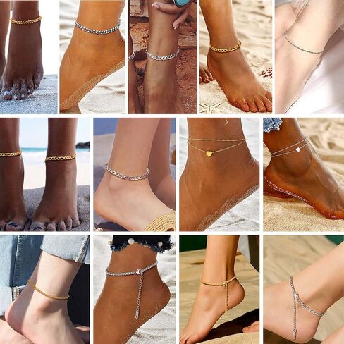 PROSTEEL Stainless Steel Chain Anklets for Women, Silver/Gold Tone, Ankle Bracelets Hypoallergenic, 8-10.5 Inch Adjustable, Come with Box in Kuwait